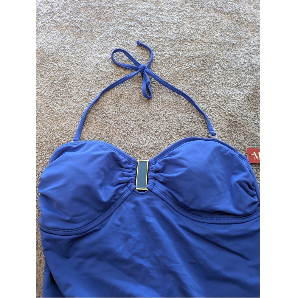 Merona Womens Blue Halter One Piece Swimsuit Gold Hardware NWT Size L